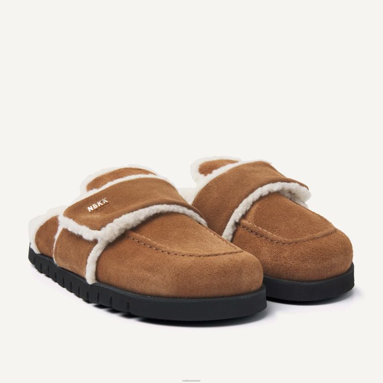Nubikk Heren Pantoffels van teddybont H22BN57 schoenen cognac