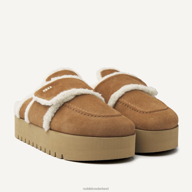 Nubikk vrouwen Dikke teddy bontpantoffels H22BN100 schoenen cognac