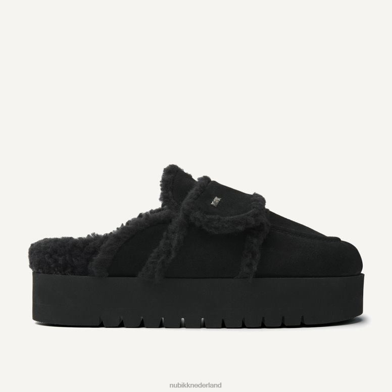 Nubikk vrouwen Ravenpantoffels van teddybont H22BN99 schoenen zwart