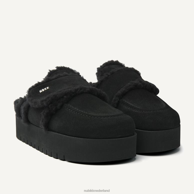 Nubikk vrouwen Ravenpantoffels van teddybont H22BN99 schoenen zwart