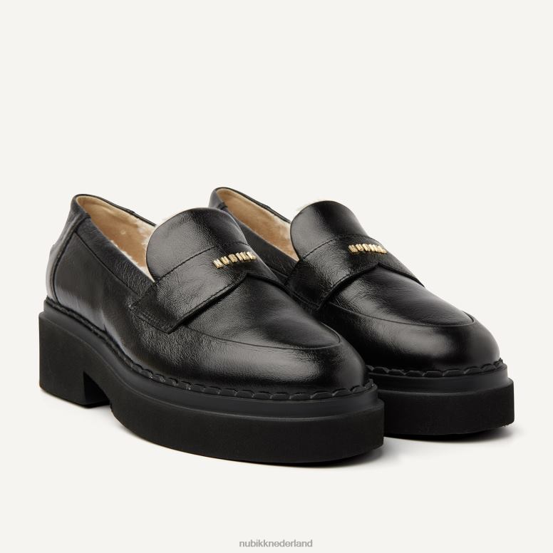Nubikk vrouwen Frankie bont lakloafers H22BN147 schoenen zwart